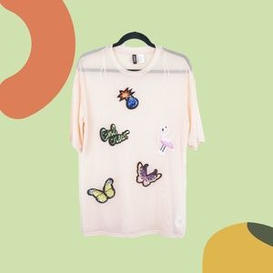 NWOT - H&M DIVIDED Mesh/Sheer Oversized Top with Patches